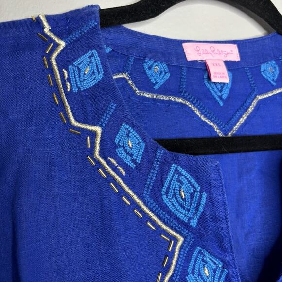 Lilly Pulitzer Blue Tunic Top 3/4 Sleeve Relaxed Fit and Embellished Design XXS - Picture 4 of 6